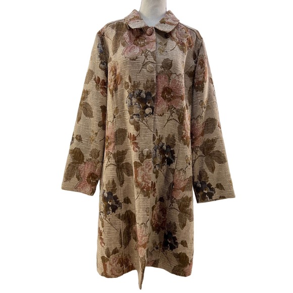 J. Jill Jackets & Blazers - J. Jill Floral Jacquard Car Coat Overcoat Jacket Neutrals Tan